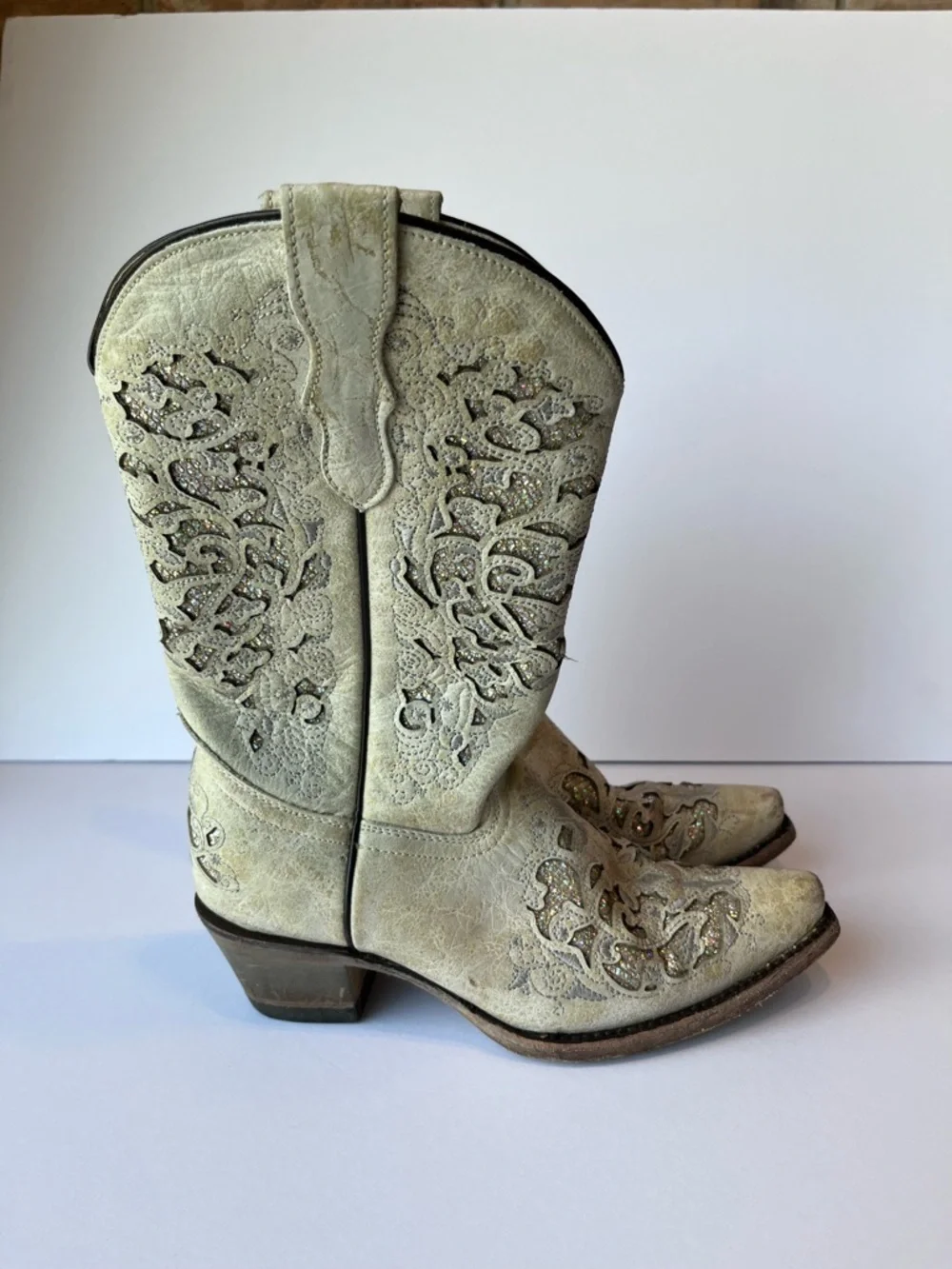 Corral White Glitter Inlay Cowgirl Western Boots